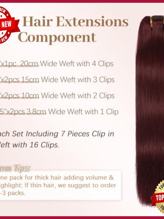 18 Inch Real Human Hair Clip-in Extensions, 7 Piece Double Weft Set main image 4